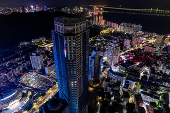 广东珠海澳门拱北港口夜景灯光航拍摄影图