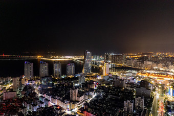 广东珠海澳门拱北港口夜景灯光航拍摄影图