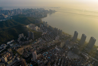 广东珠海城市风光清晨航拍摄影图