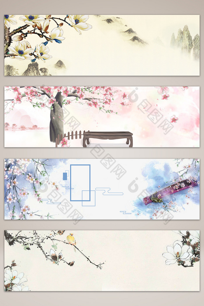 复古风素雅禅意古风banner海报背景