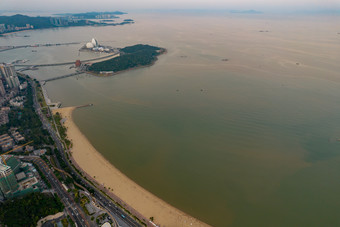 广东珠海城市晚霞航拍摄影图