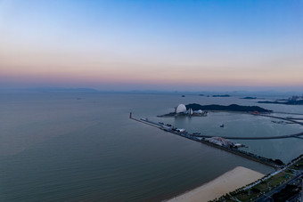 广东珠海城市夕阳晚霞航拍摄影图