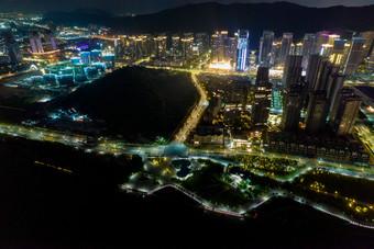 广东珠海城市夜景灯光航拍摄影图
