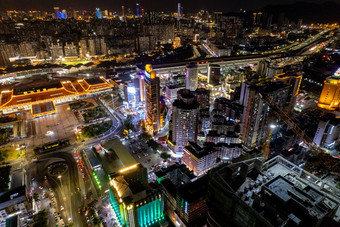 广东珠海拱北港口及周边建筑夜景灯光航拍摄影图