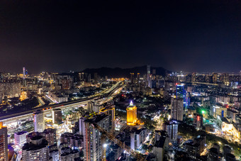 <strong>广东珠海</strong>拱北港口及周边建筑夜景灯光航拍摄影图