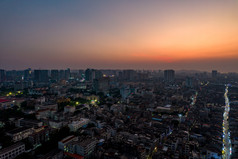 广西北海夜幕降临晚霞夕阳航拍摄影图