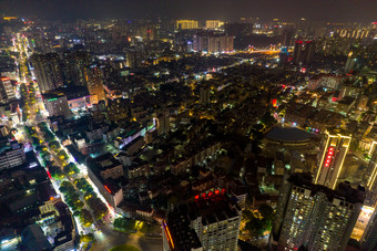 广西钦州城市夜景灯光航拍摄影图