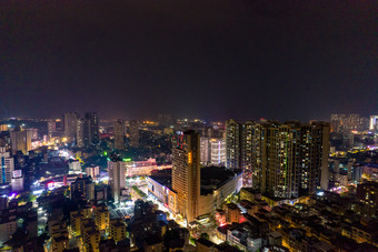 广西钦州城市夜景灯光交通航拍摄影图