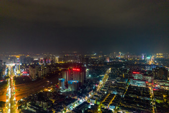 广西钦州城市夜景交通大景航拍摄影图