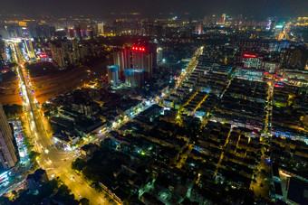 广西钦州城市夜景交通大景航拍摄影图