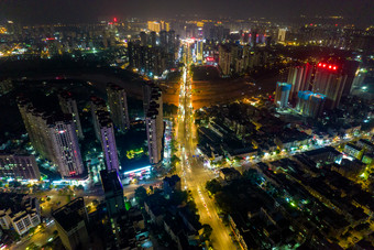 广西钦州城市夜景交通大景航拍摄影图