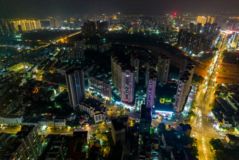 广西钦州城市夜景交通大景航拍摄影图