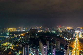 广西钦州城市夜景交通大景航拍摄影图