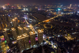 广西钦州夜景大景航拍摄影图