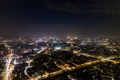 江门夜景灯光交通城市大道航拍摄影图