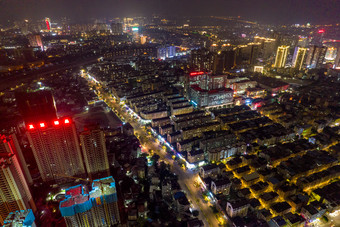 钦州城市老城区夜景灯光航拍摄影图