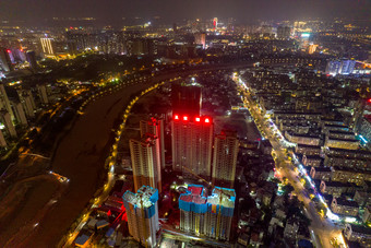 钦州城市老城区夜景灯光航拍摄影图