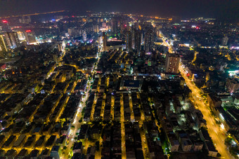 钦州城市老城区夜景灯光航拍摄影图