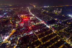 钦州城市夜景灯光交通房屋夜景航拍摄影图
