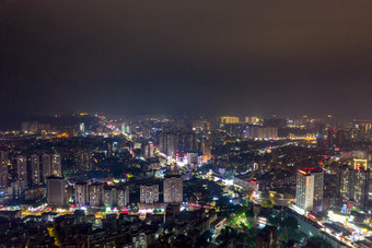 钦州城市夜景灯光交通房屋夜景航拍摄影图