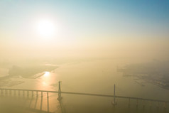 湛江广州湾清晨日出航拍摄影图