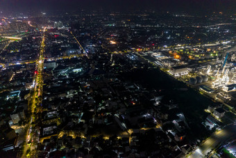 中国石化茂名石化夜景航拍摄影图
