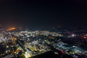 中国石化茂名石化夜景航拍摄影图