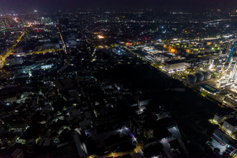 中石化工厂夜景灯光航拍摄影图