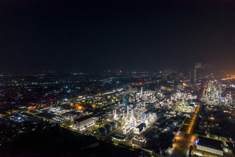 中石化工厂夜景灯光航拍摄影图