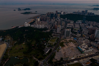 珠海城市晚霞大景航拍摄影图