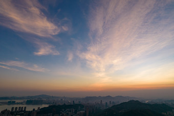 珠海海边大海晚霞城市晚霞航拍摄影图