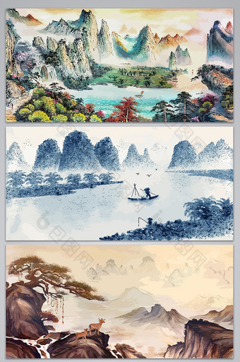 中国风古典山水画海报设计背景图图片