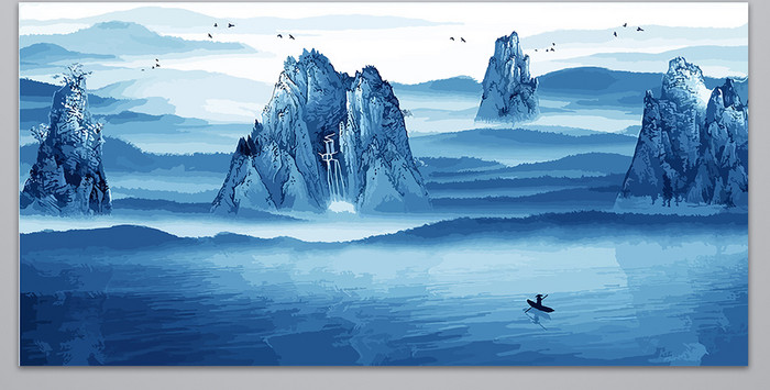 中国风古典山水画海报设计背景图