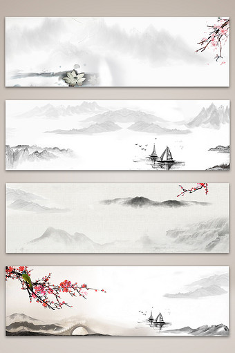 中国风古老复古水墨山水画banner背景图片