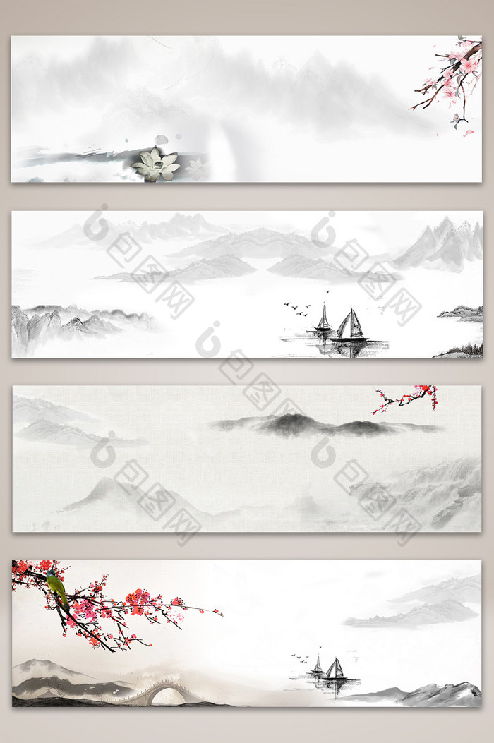 复古中国风水墨海报banner背景图
