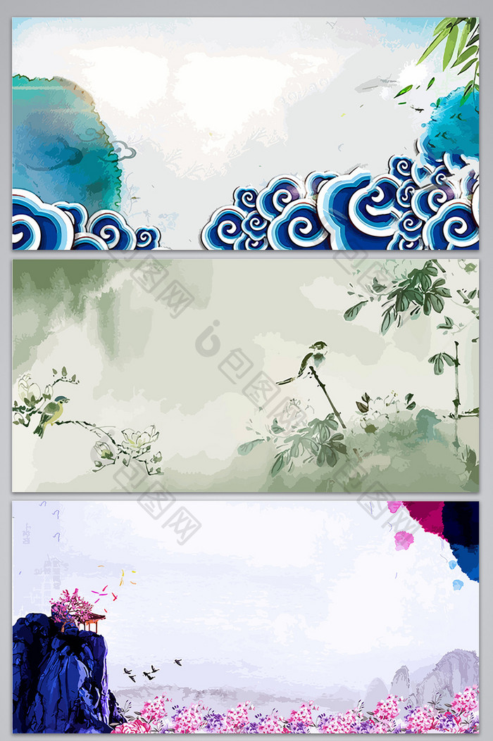 中国风手绘风景设计背景图