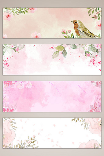 粉色小清新花卉手绘海报banner背景图图片
