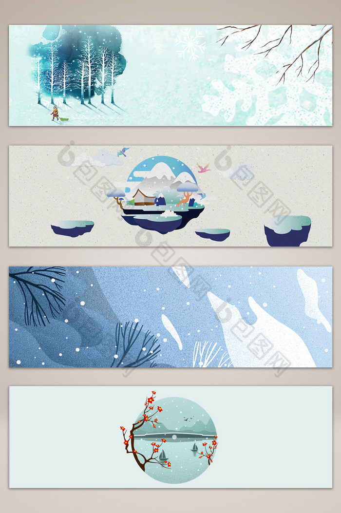 手绘冬季雪景banner海报背景