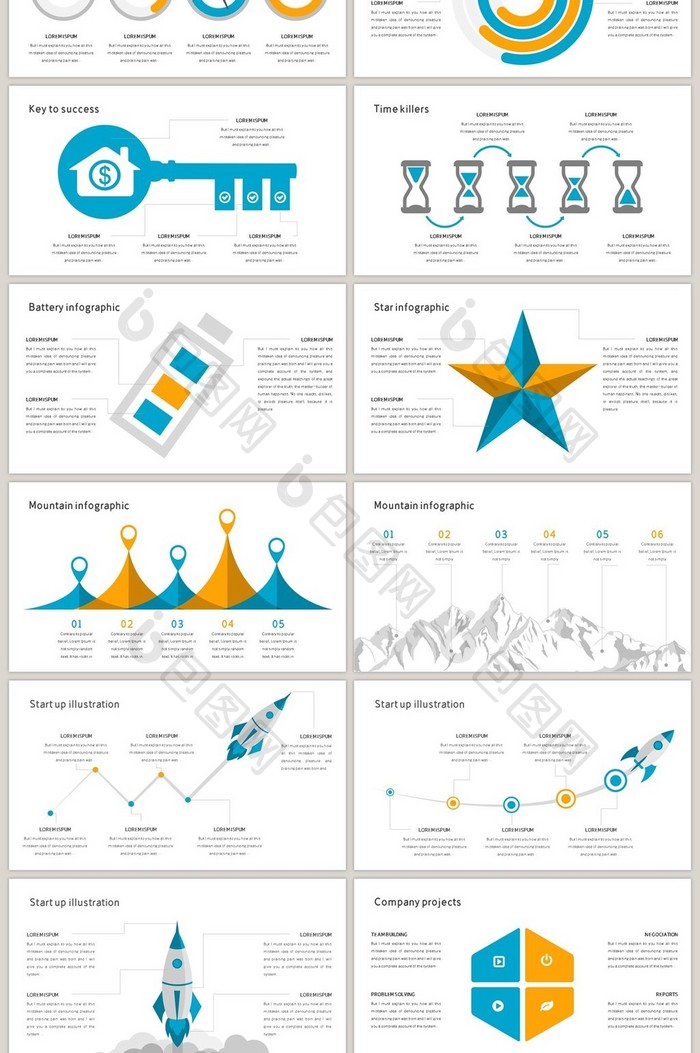 40页黄蓝配色信息可视化PPT图表