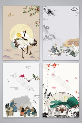 文艺手绘中国风元素海报背景图图片