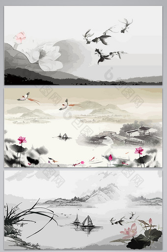 水墨中国风手绘山水背景图图片