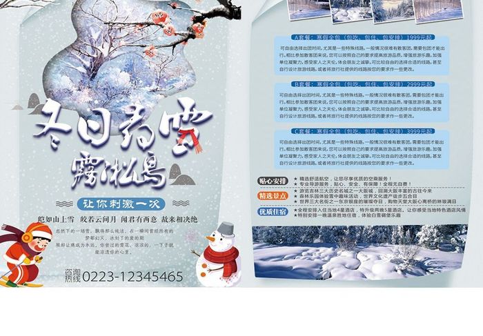 白色大气冬日旅游DM宣传单