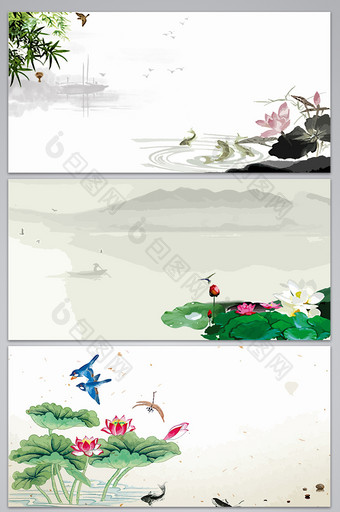 中国风水墨荷花池塘海报设计背景图图片