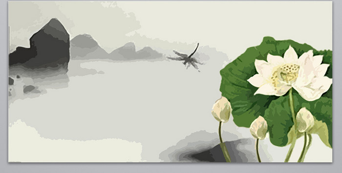 中国风水墨荷花池塘海报设计背景图