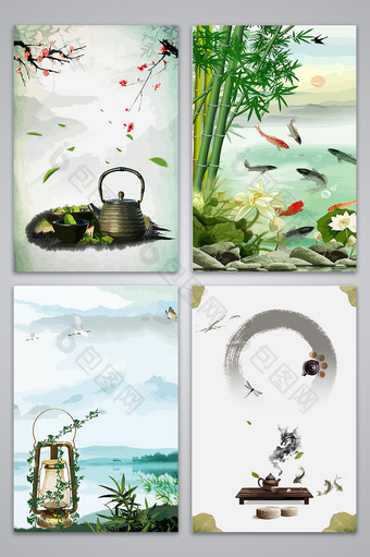 中国风山水风景海报设计背景图图片