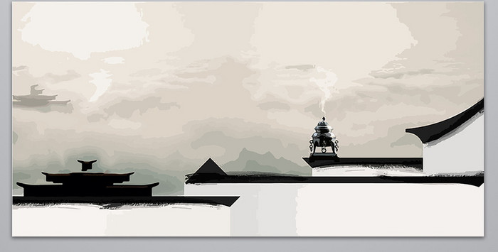 彩色水墨中国风山水风景海报设计背景图