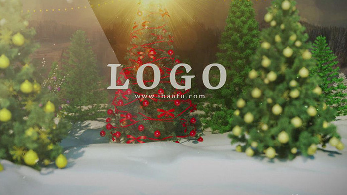 三维圣诞树雪地场景旋转展示LOGO演绎