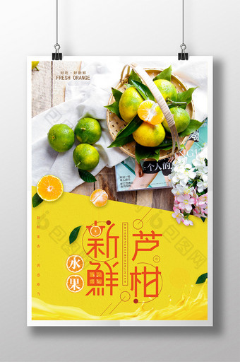 小清新新鲜芦柑水果海报设计图片