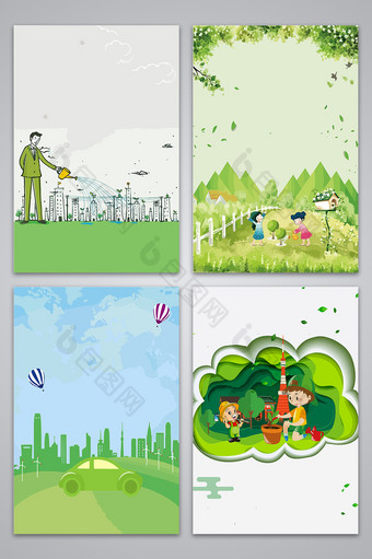 手绘绿色环保海报背景图图片