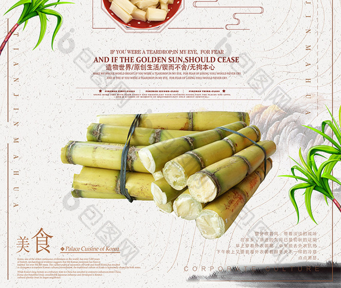 中国古典风养生甘蔗美食美味海报设计宣传
